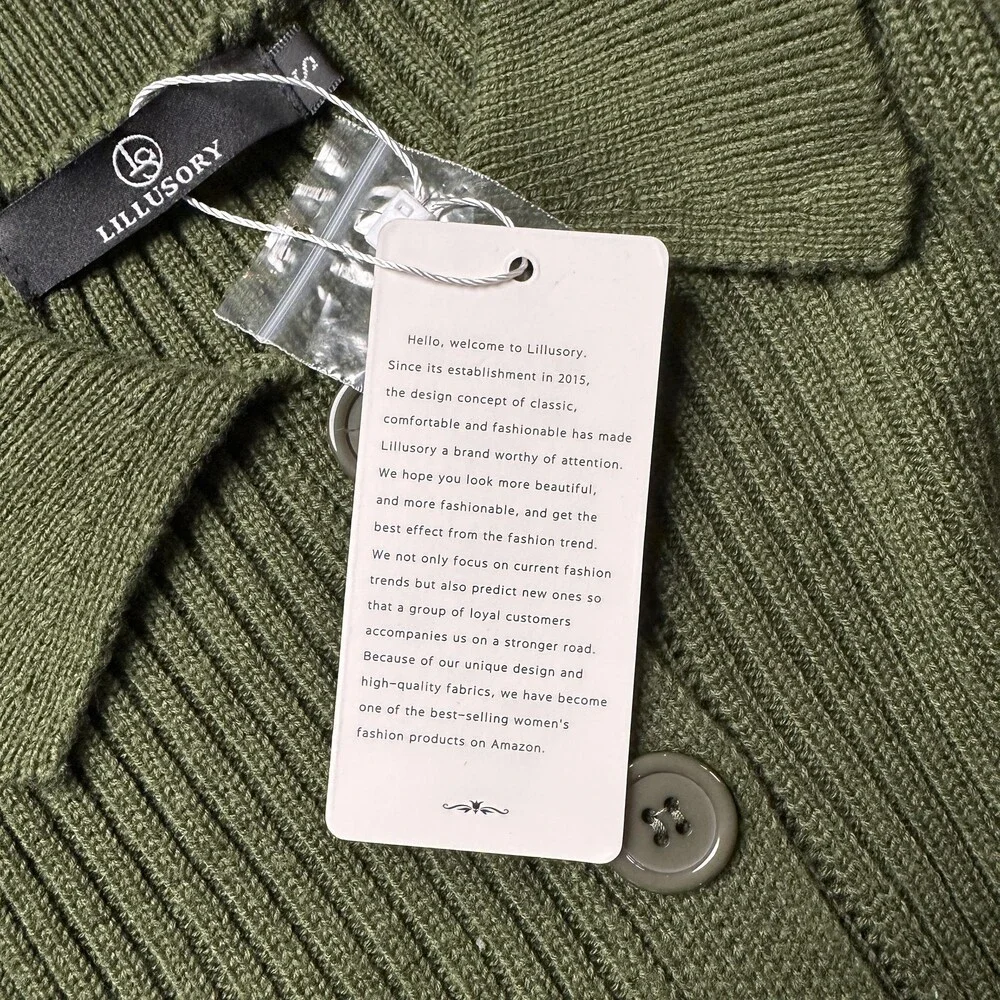 Lillusory Sweater Womens Small Button Up Ribbed Collared Cardigan Pullover Top